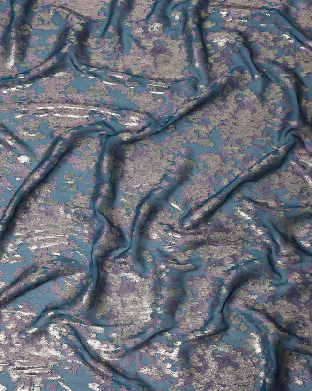 Deep Teal Blue Silk Chiffon Lurex Fabric 110cm