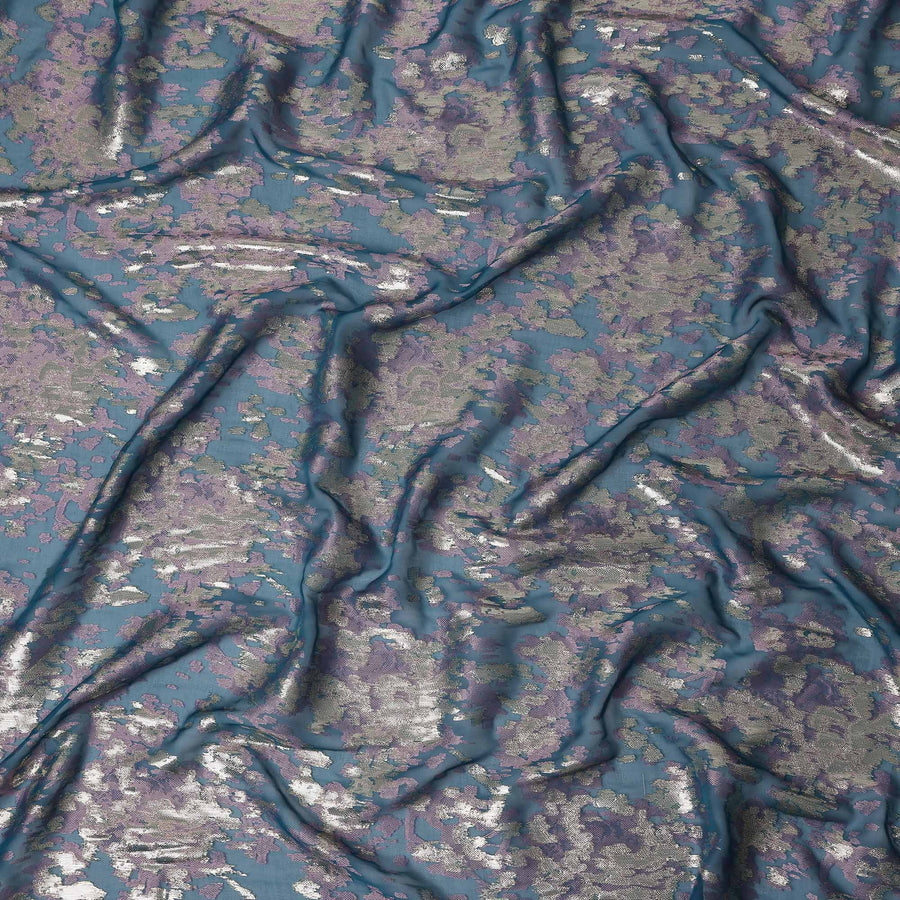 Deep Teal Blue Silk Chiffon Lurex Fabric 110cm