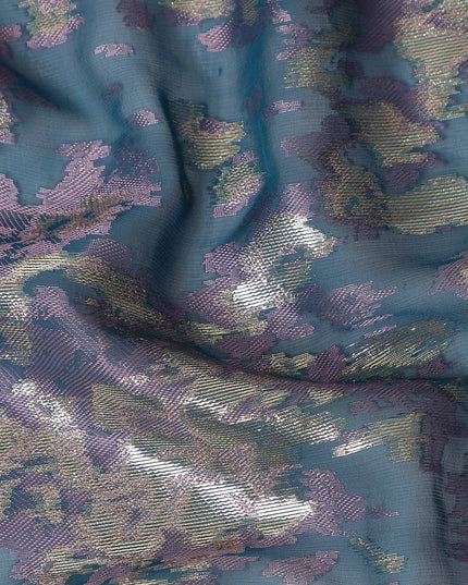 Deep Teal Blue Silk Chiffon Lurex Fabric 110cm