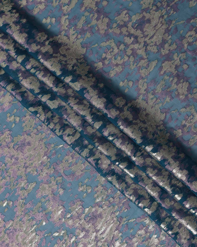 Deep Teal Blue Silk Chiffon Lurex Fabric 110cm