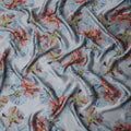Powder Blue Poppy Floral Pure Silk Chiffon Fabric