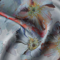Powder Blue Poppy Floral Pure Silk Chiffon Fabric