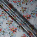 Powder Blue Poppy Floral Pure Silk Chiffon Fabric