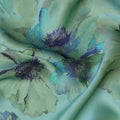 Seafoam Mint Green Violet Floral Pure Silk Chiffon Fabric