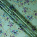 Seafoam Mint Green Violet Floral Pure Silk Chiffon Fabric