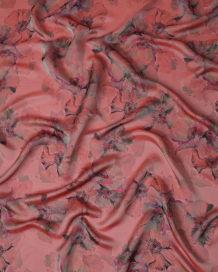 Dusty Coral Pink Shadow Floral Pure Silk Chiffon Fabric