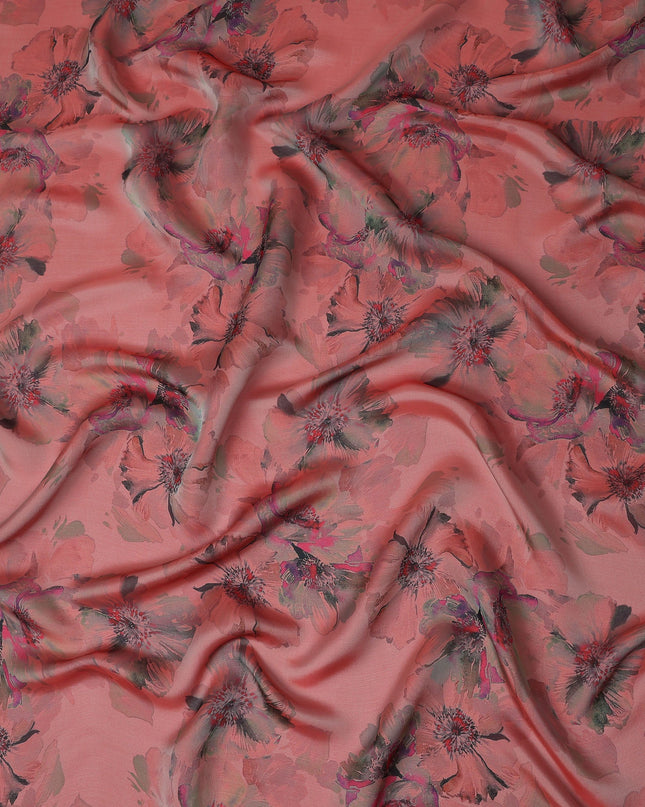 Dusty Coral Pink Shadow Floral Pure Silk Chiffon Fabric
