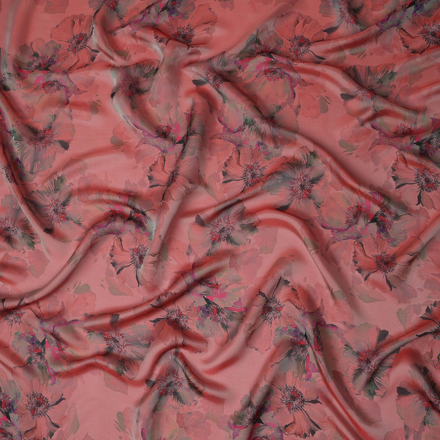 Dusty Coral Pink Shadow Floral Pure Silk Chiffon Fabric