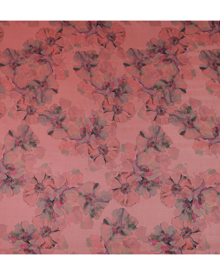 Dusty Coral Pink Shadow Floral Pure Silk Chiffon Fabric