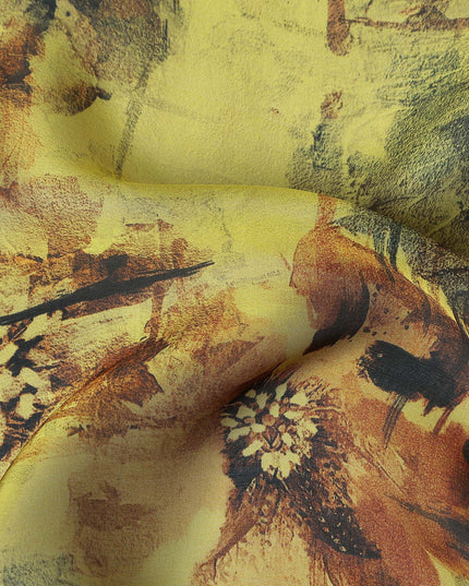 Mustard Olive Yellow Pure Silk Chiffon Fabric 110cm
