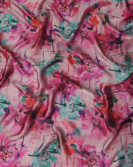 Fuchsia Pink Watercolour Floral Pure Silk Chiffon Fabric