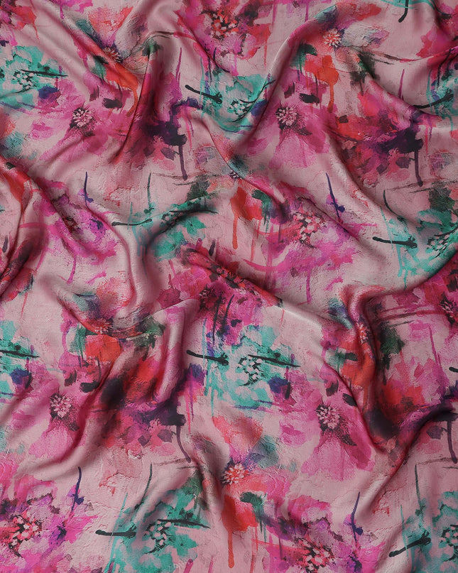 Fuchsia Pink Watercolour Floral Pure Silk Chiffon Fabric