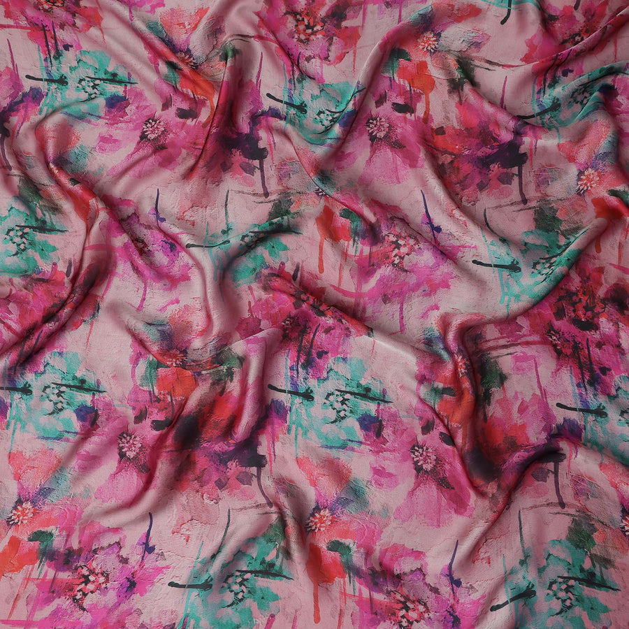 Fuchsia Pink Watercolour Floral Pure Silk Chiffon Fabric
