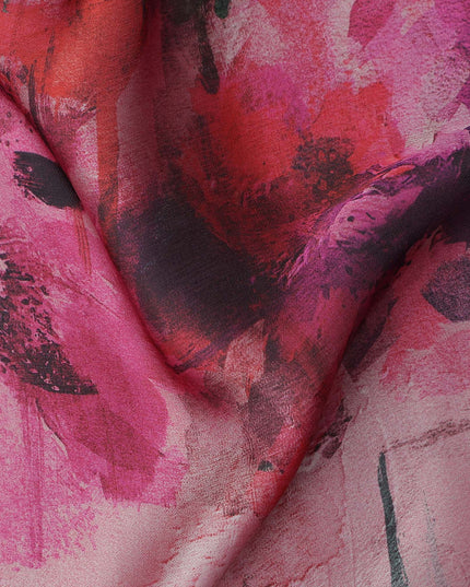 Fuchsia Pink Watercolour Floral Pure Silk Chiffon Fabric