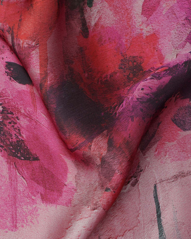Fuchsia Pink Watercolour Floral Pure Silk Chiffon Fabric