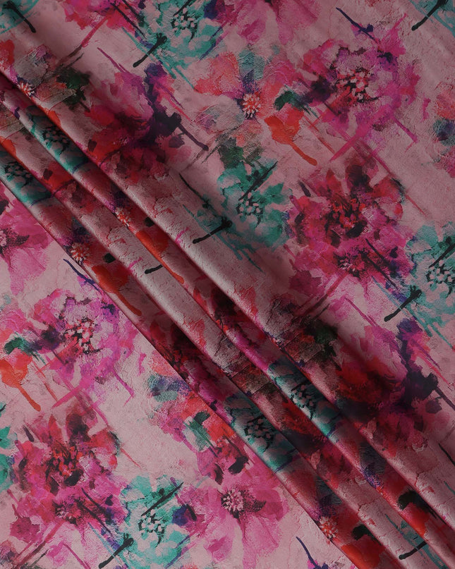 Fuchsia Pink Watercolour Floral Pure Silk Chiffon Fabric