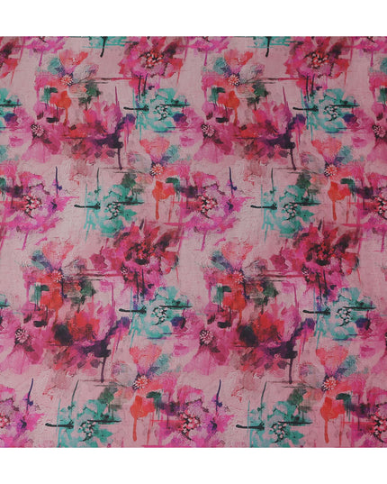 Fuchsia Pink Watercolour Floral Pure Silk Chiffon Fabric