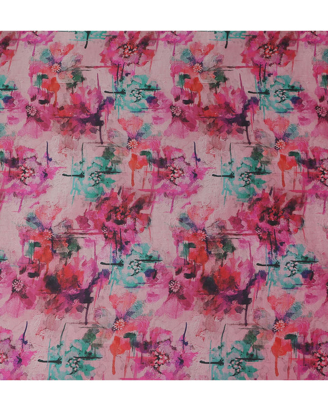 Fuchsia Pink Watercolour Floral Pure Silk Chiffon Fabric