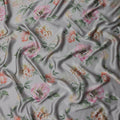 Dove Grey Coral Floral Pure Silk Chiffon Fabric