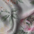 Dove Grey Coral Floral Pure Silk Chiffon Fabric