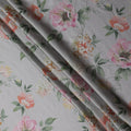Dove Grey Coral Floral Pure Silk Chiffon Fabric