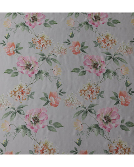 Dove Grey Coral Floral Pure Silk Chiffon Fabric