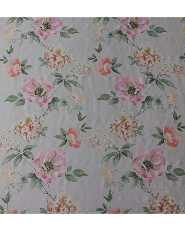 Dove Grey Coral Floral Pure Silk Chiffon Fabric