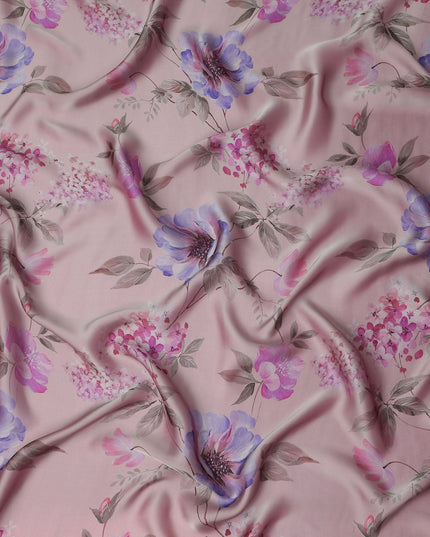 Dusty Rose Pink Lilac Floral Pure Silk Chiffon Fabric