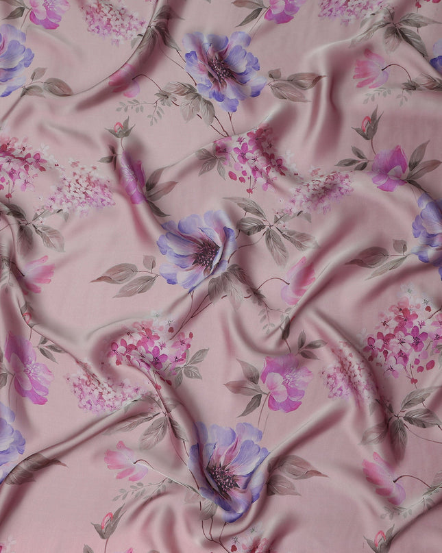 Dusty Rose Pink Lilac Floral Pure Silk Chiffon Fabric