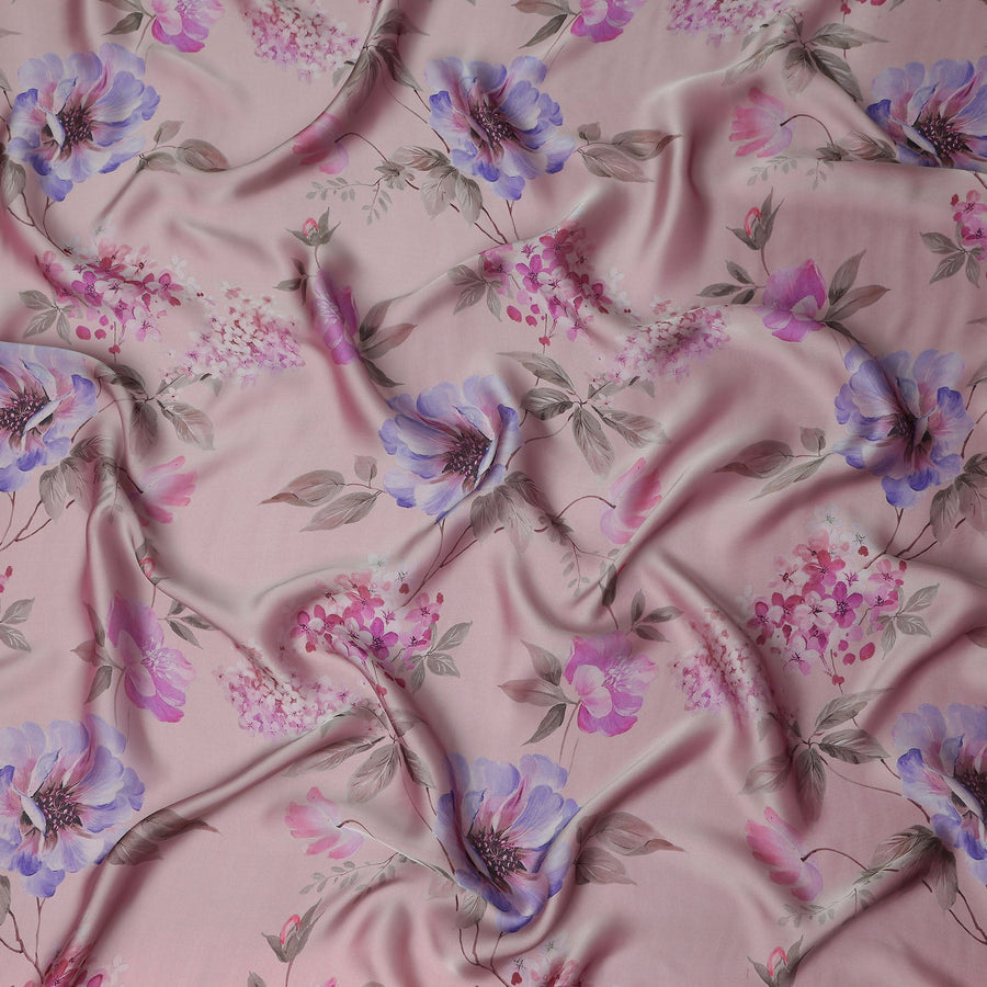 Dusty Rose Pink Lilac Floral Pure Silk Chiffon Fabric