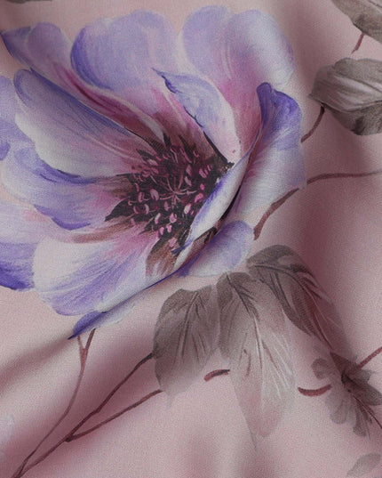 Dusty Rose Pink Lilac Floral Pure Silk Chiffon Fabric