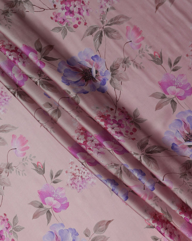 Dusty Rose Pink Lilac Floral Pure Silk Chiffon Fabric