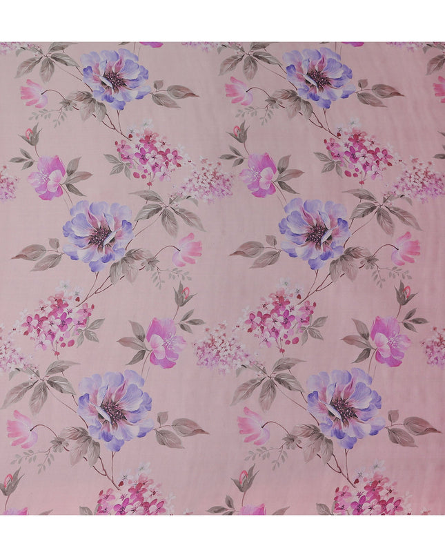 Dusty Rose Pink Lilac Floral Pure Silk Chiffon Fabric