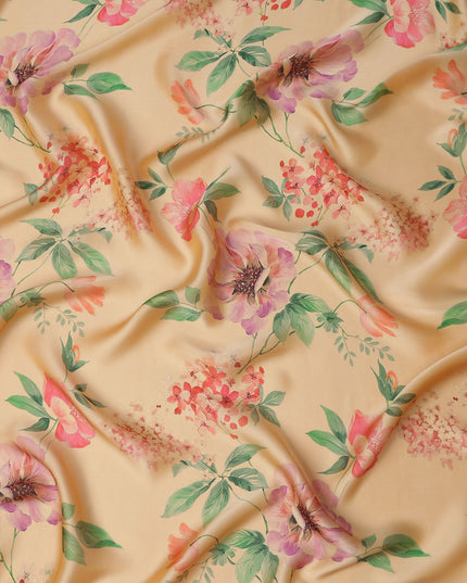 Apricot Beige Rose Floral Pure Silk Chiffon Fabric