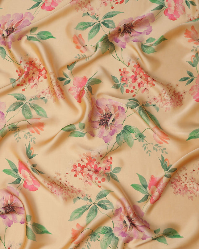 Apricot Beige Rose Floral Pure Silk Chiffon Fabric