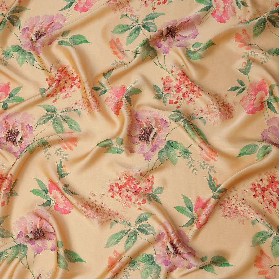 Apricot Beige Rose Floral Pure Silk Chiffon Fabric