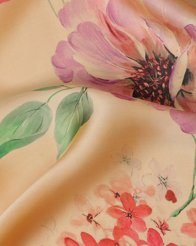 Apricot Beige Rose Floral Pure Silk Chiffon Fabric