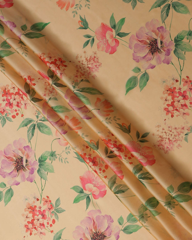 Apricot Beige Rose Floral Pure Silk Chiffon Fabric