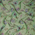 Soft Fern Green Lavender Floral Pure Silk Chiffon Fabric