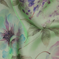 Soft Fern Green Lavender Floral Pure Silk Chiffon Fabric