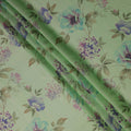 Soft Fern Green Lavender Floral Pure Silk Chiffon Fabric
