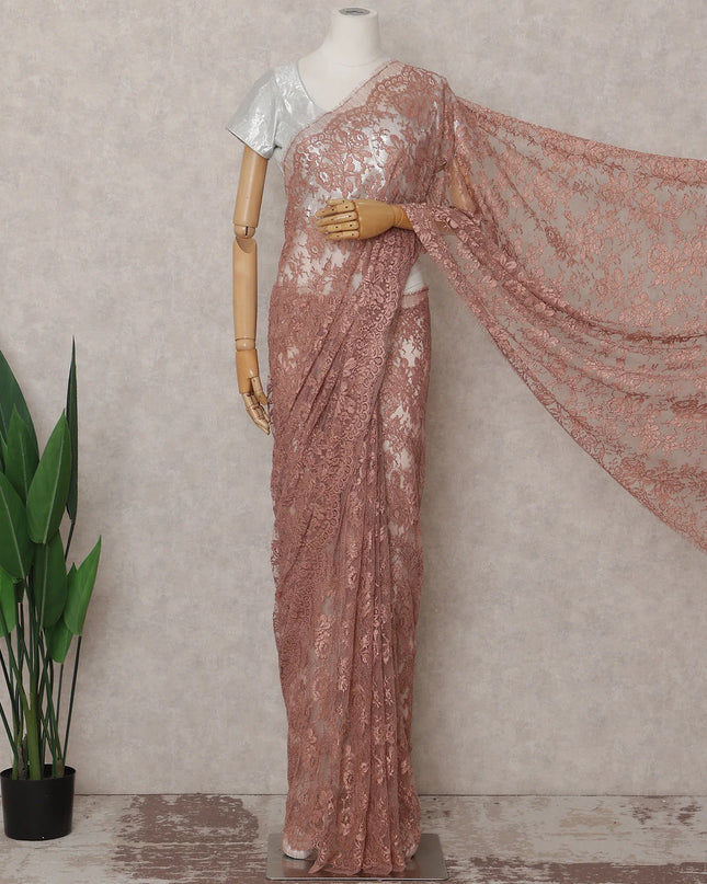 Dusty Rose French Chantilly Lace Saree 5.5m