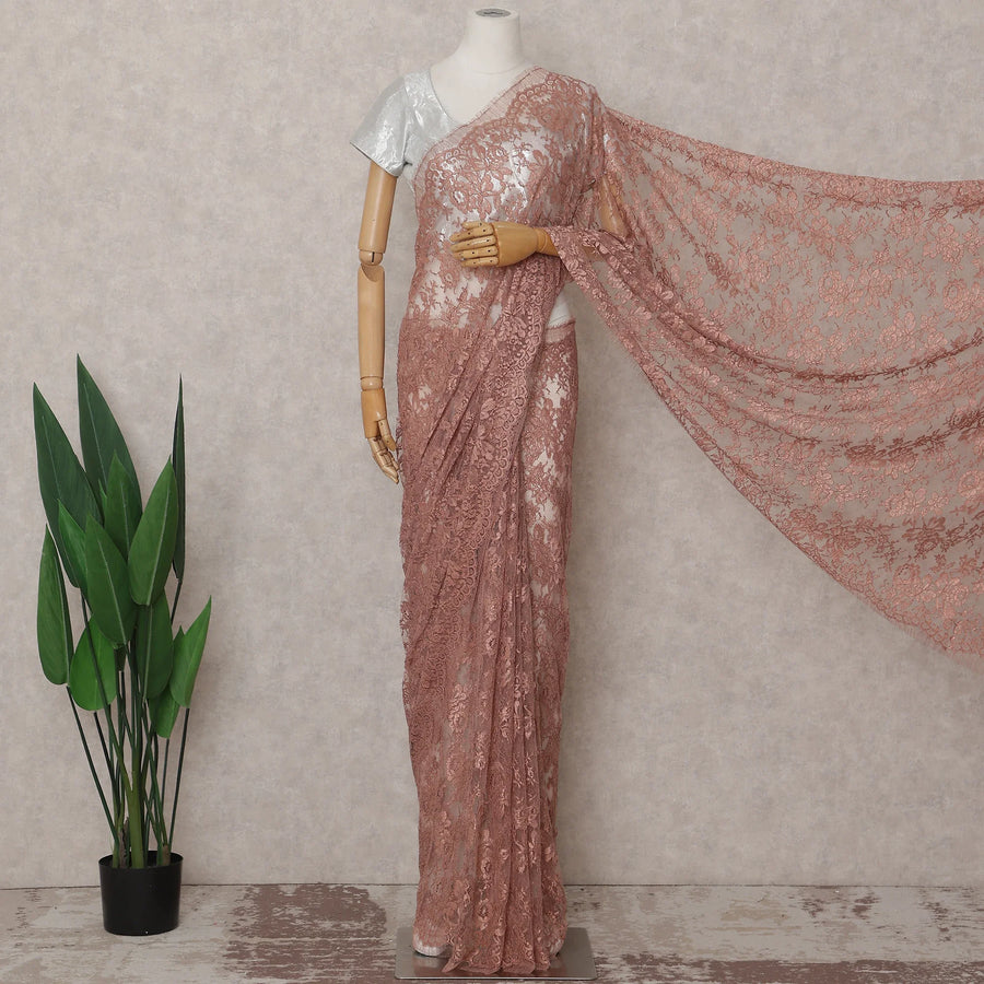 Dusty Rose French Chantilly Lace Saree 5.5m