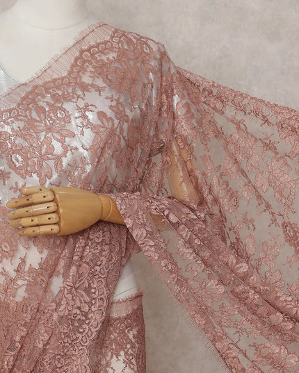 Dusty Rose French Chantilly Lace Saree 5.5m