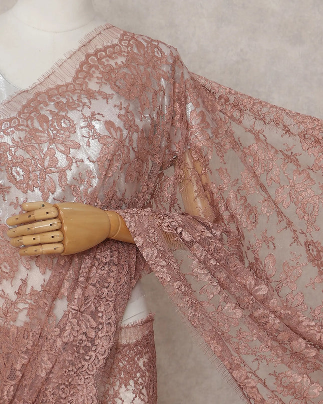 Dusty Rose French Chantilly Lace Saree 5.5m