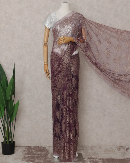 Plum Purple French Chantilly Lace Saree 5.5m