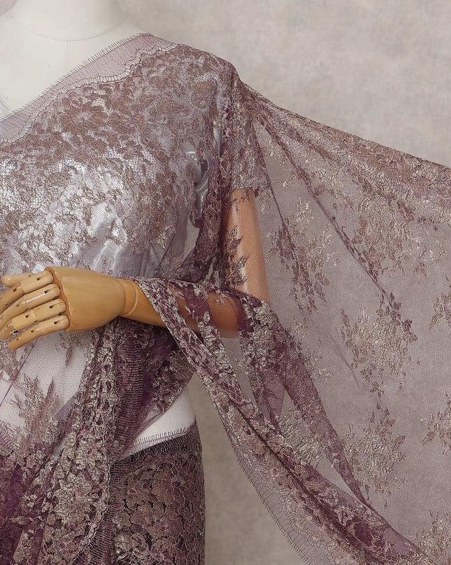 Plum Purple French Chantilly Lace Saree 5.5m
