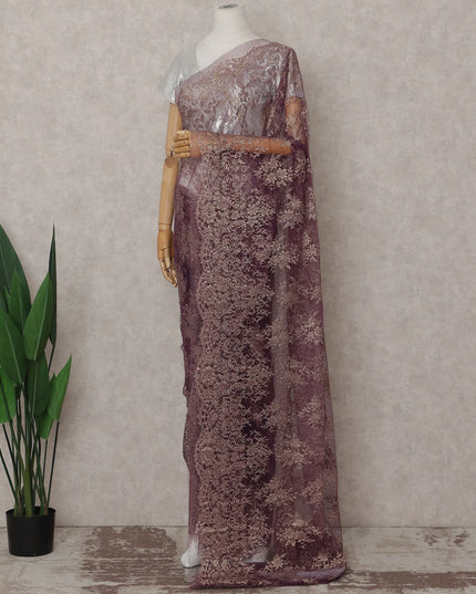 Plum Purple French Chantilly Lace Saree 5.5m