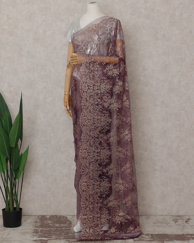 Plum Purple French Chantilly Lace Saree 5.5m