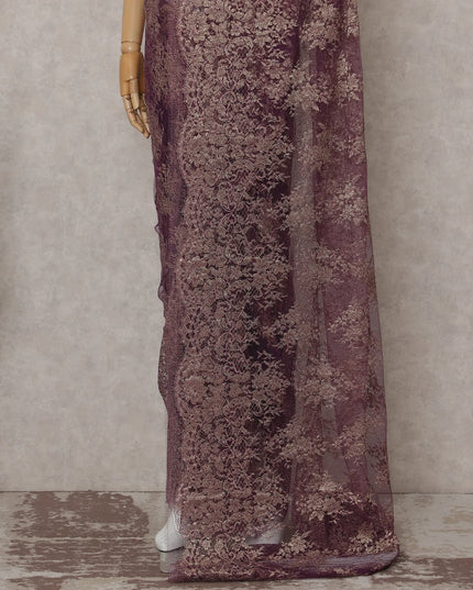 Plum Purple French Chantilly Lace Saree 5.5m